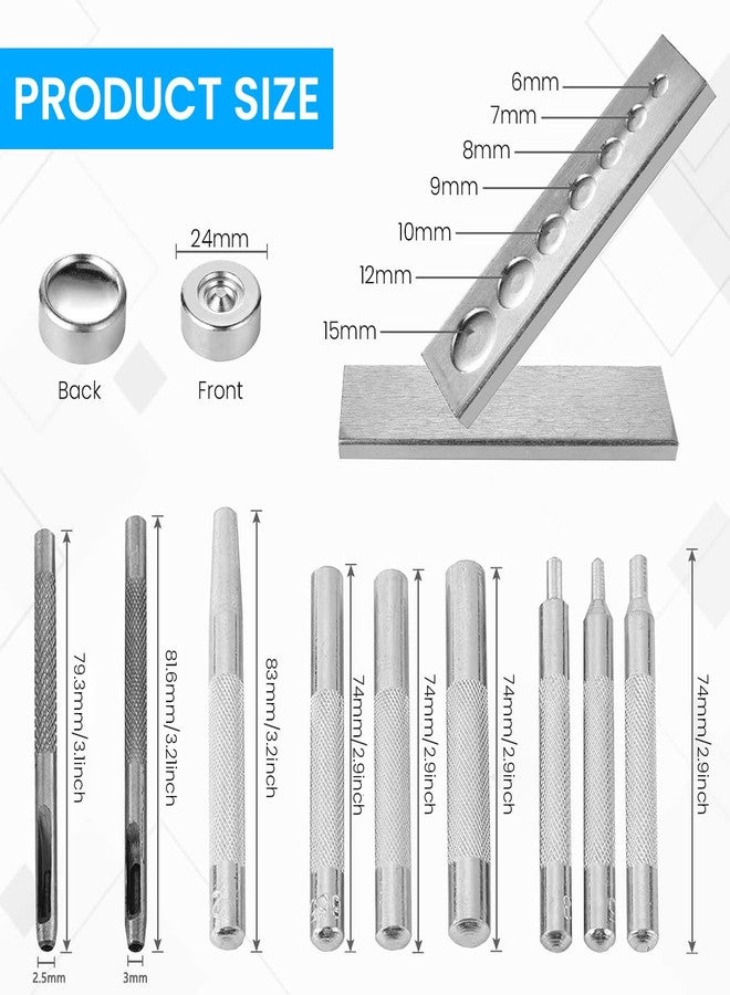 Serplex مجموعة أدوات تثقيب وتشكيل أزرار الكبس (11 قطعة) | مجموعة أدوات تثقيب أزرار برشام متعددة الأحجام لأعمال يدوية على الجلد، والجينز، والحقائب، والأحزمة، وأدوات إصلاح المنزل - Image 2